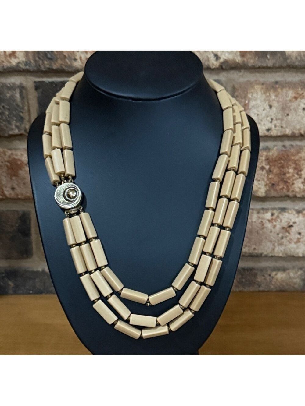Mid Century Western Germany triple strand Carmel beaded gold tone clasp necklace